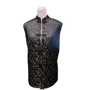 Mandarin Collar Quilted Floral Vest
